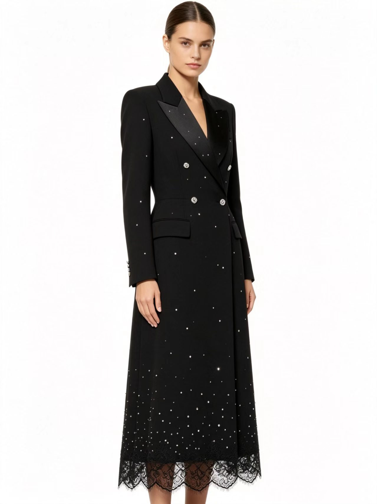Women Formal Wear With Black Blazer - Crystals Black Elegant Long Women Suit