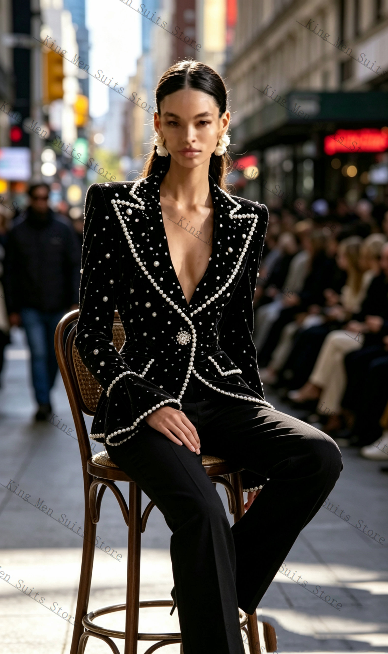 Women Formal Wear With Black Blazer - Pearls Black Formal Women Suits Set