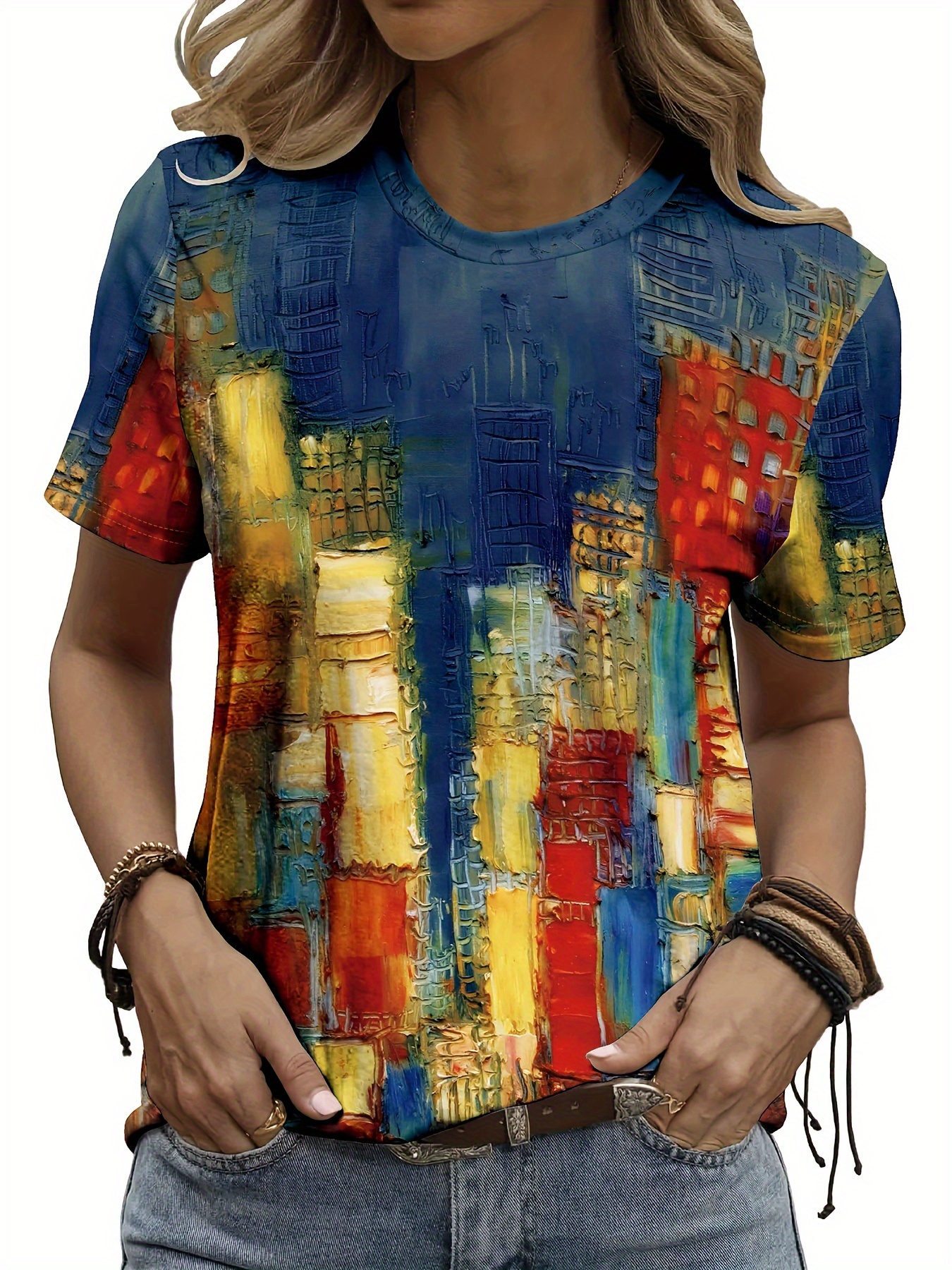 Women'S Formal Evening Wear Tops - Vibrant Cityscape Women's Tee - Abstract