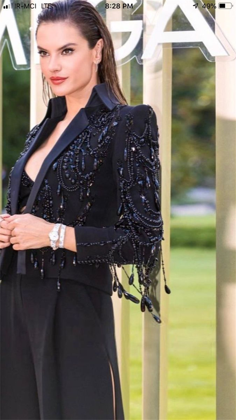 Black Crystals Women Suits Set - Women Formal Wear With Black Blazer ulasan dan harga