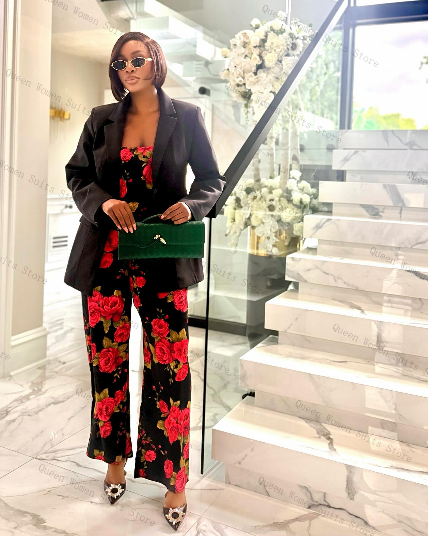 Flower Women Suit Set 3 Piece  - Women Formal Wear With Black Blazer ulasan dan harga
