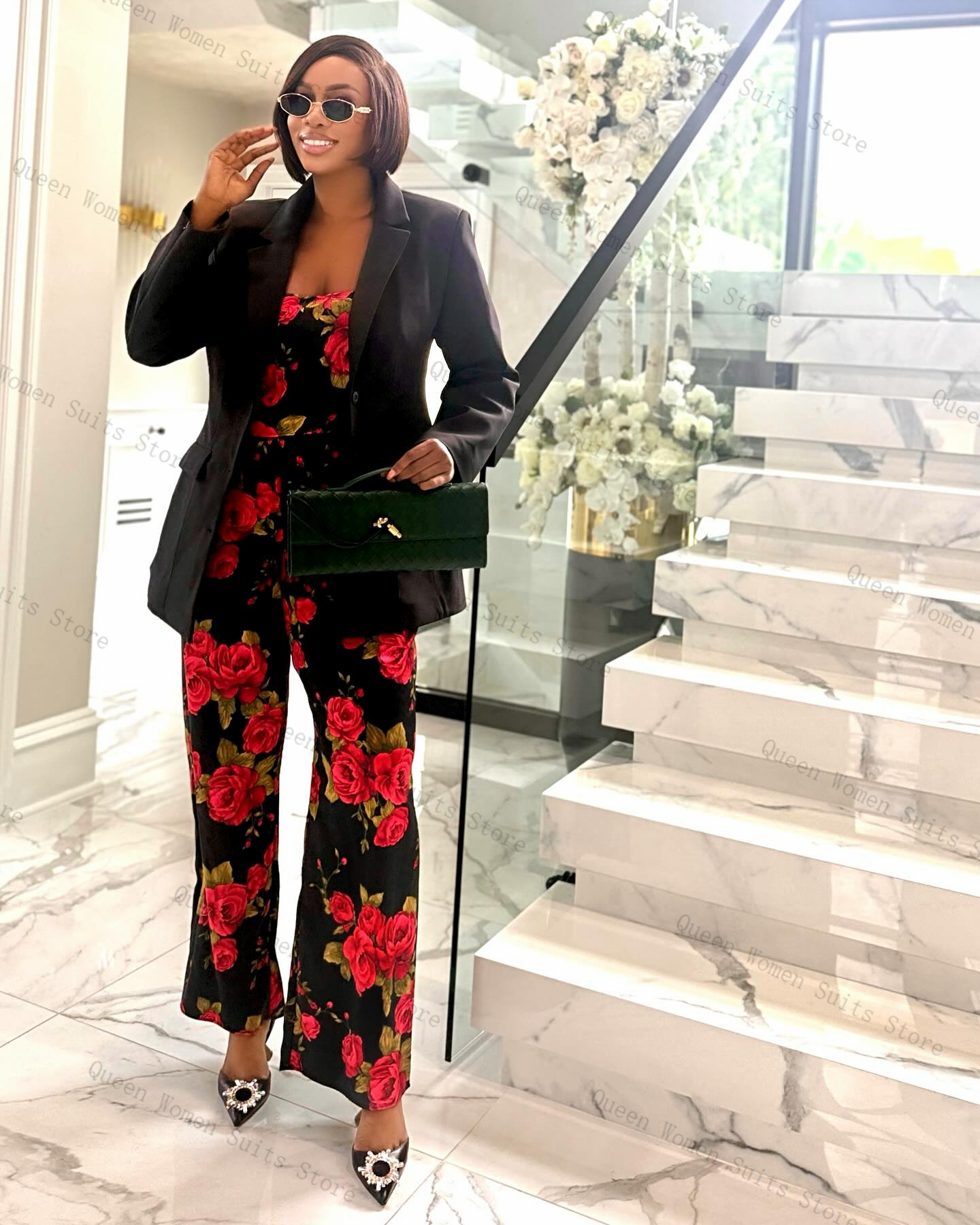 Flower Women Suit Set 3 Piece  - Women Formal Wear With Black Blazer ulasan dan harga