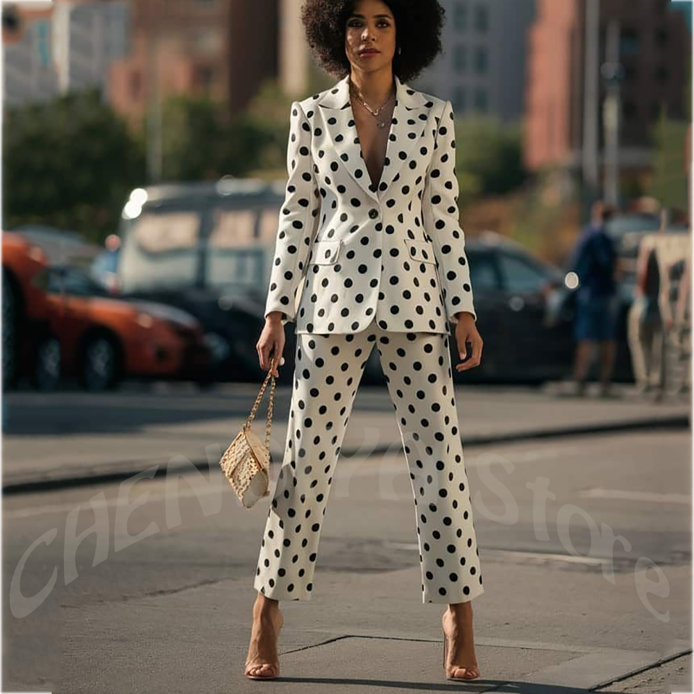 White Polka Dot Women's Suit 2 - Women Formal Wear White Shirt ulasan dan harga