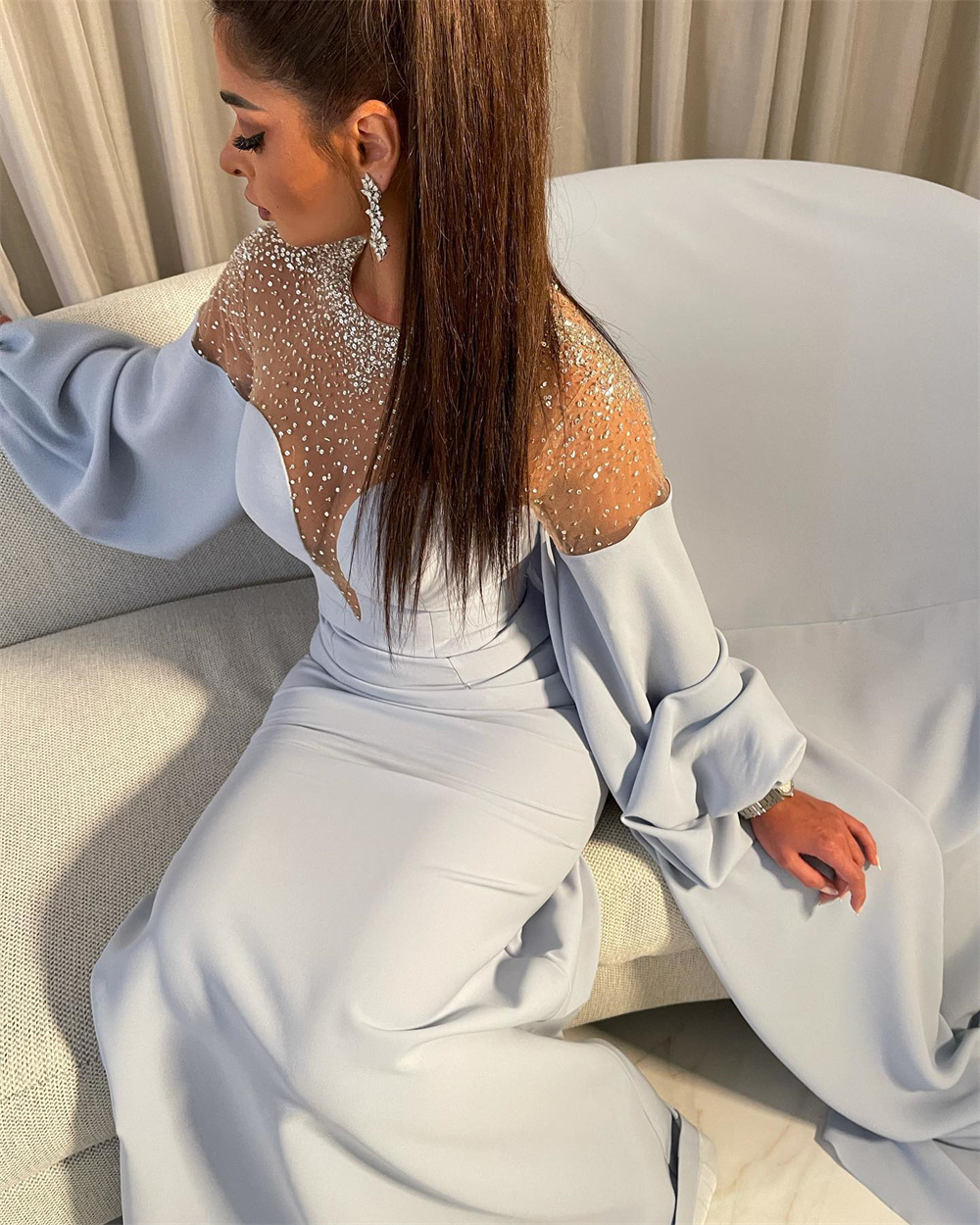 Santorini Sheer Neck Beaded Pr - Women Formal Wear Dubai ulasan dan harga
