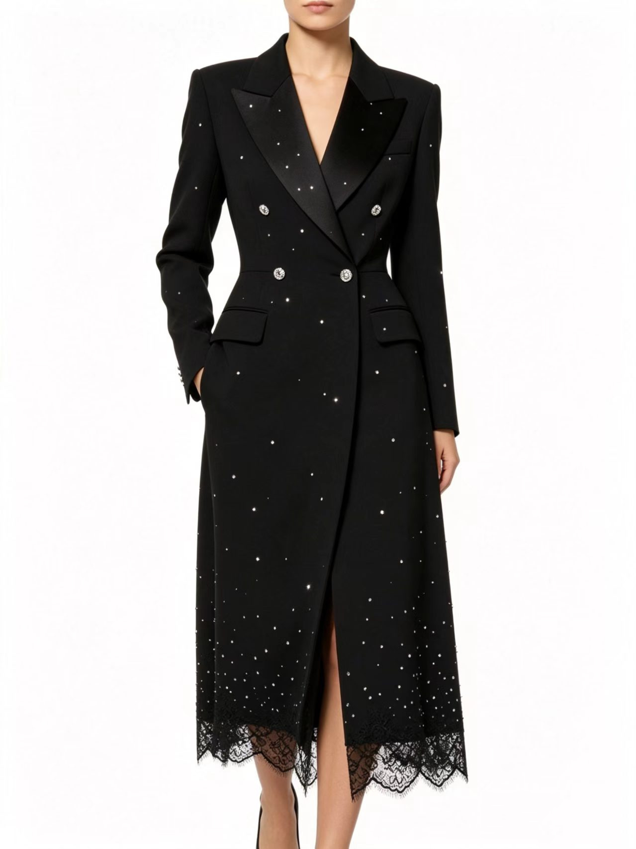 Crystals Black Elegant Long Wo - Women Formal Wear With Black Blazer ulasan dan harga