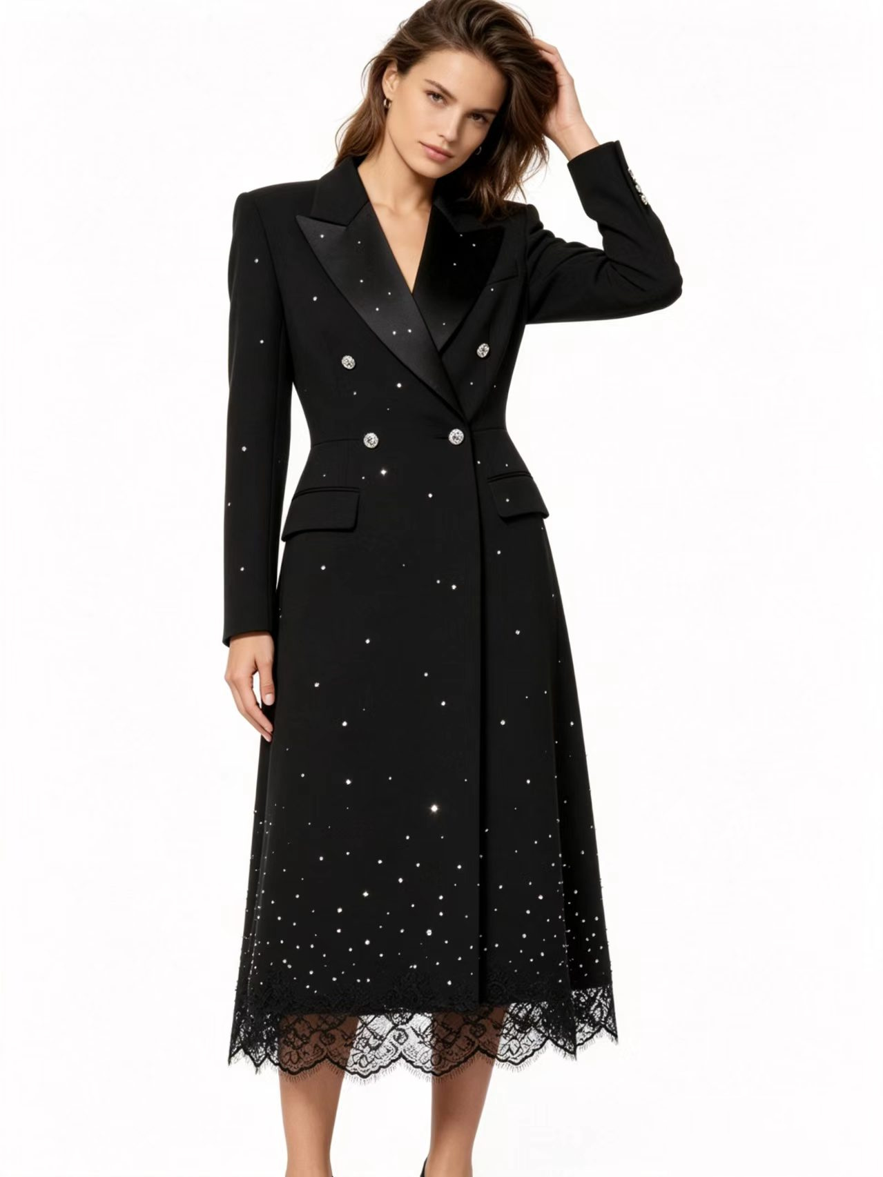 Crystals Black Elegant Long Wo - Women Formal Wear With Black Blazer ulasan dan harga