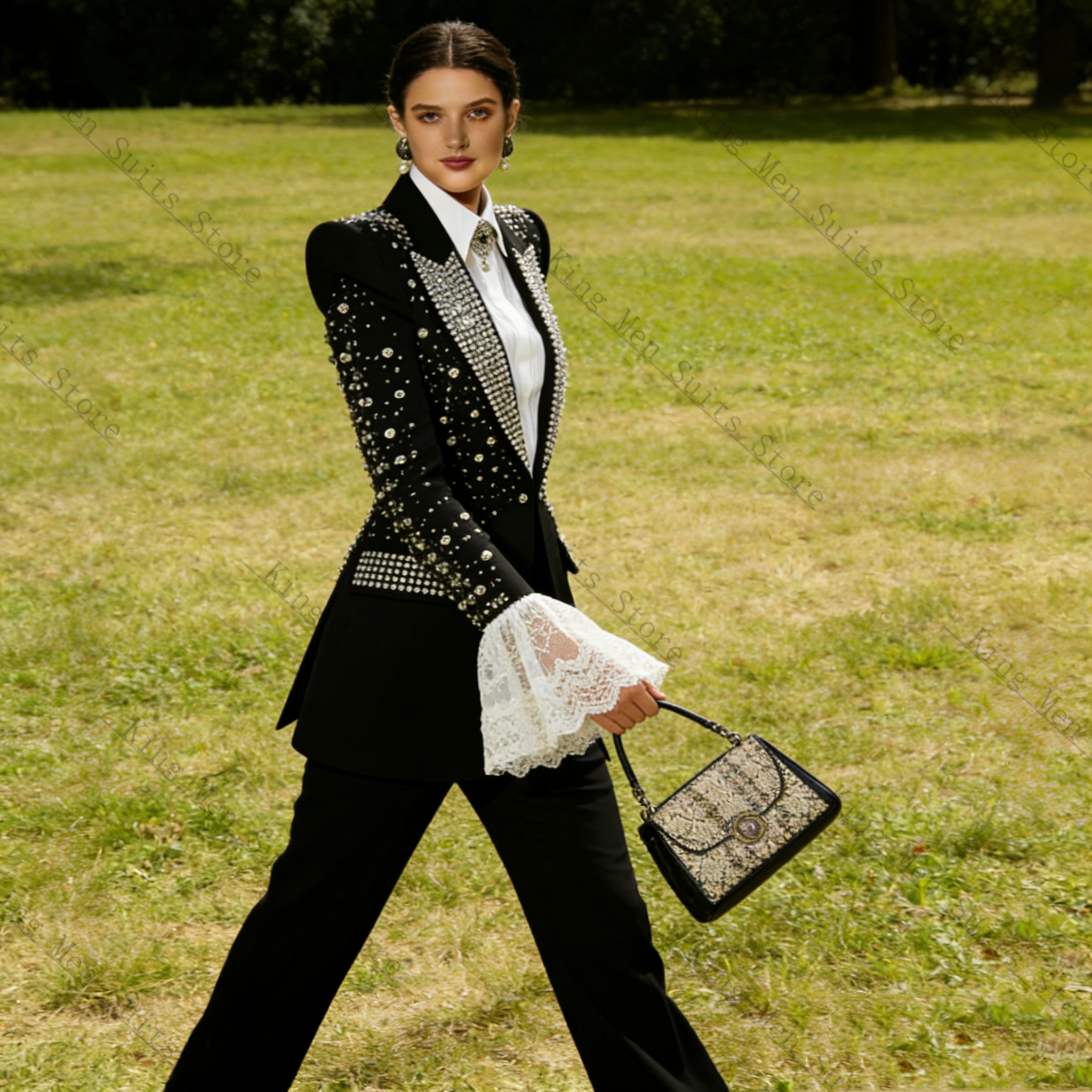 Crystals Black Women Suit Set  - Women Formal Wear With Black Blazer ulasan dan harga