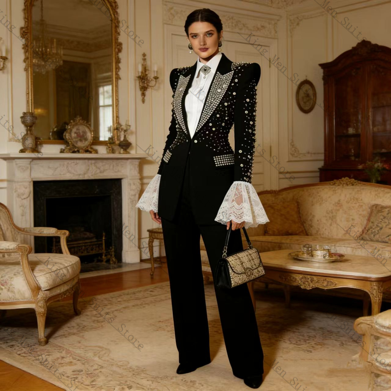 Crystals Black Women Suit Set  - Women Formal Wear With Black Blazer ulasan dan harga