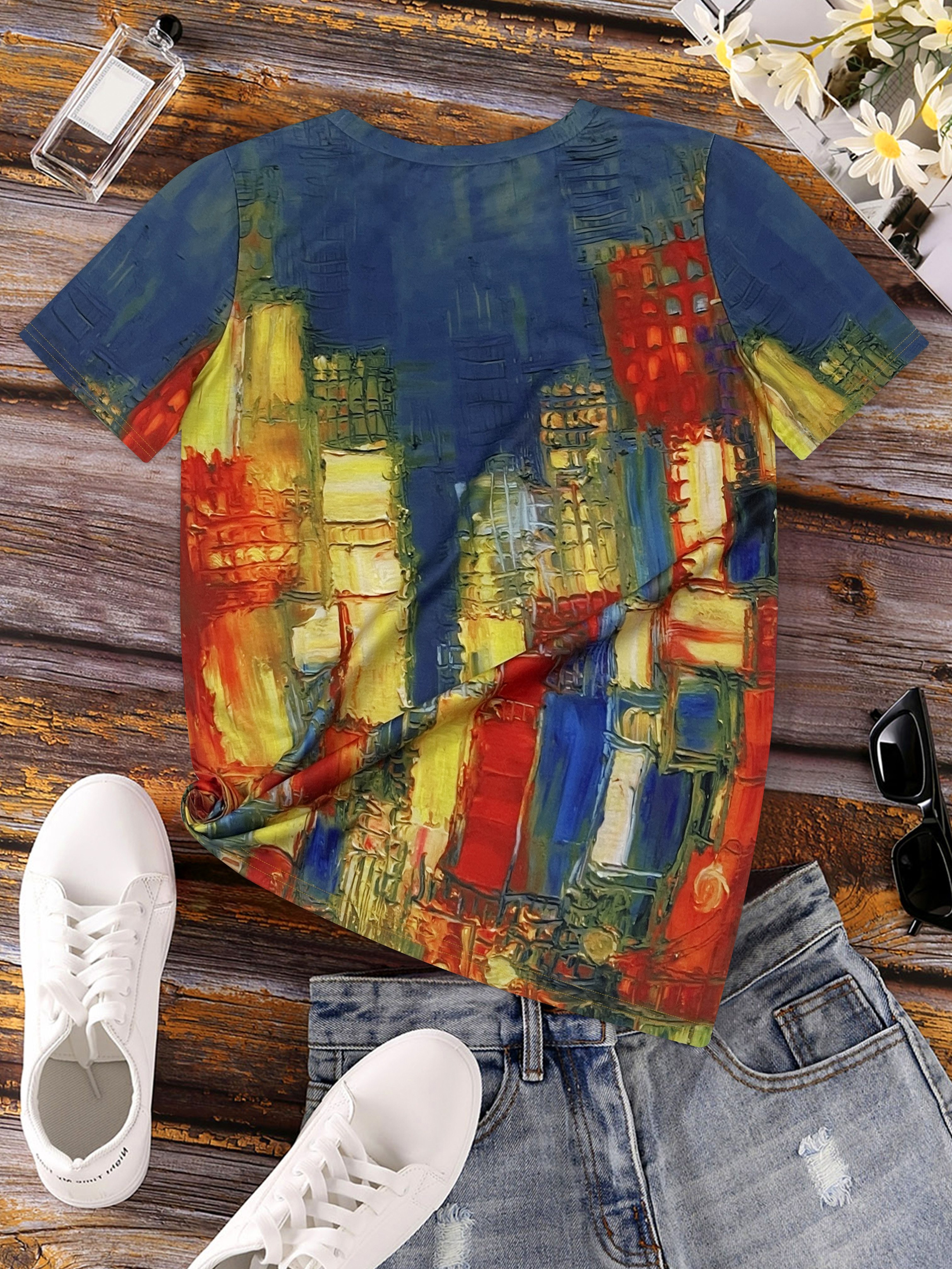 Vibrant Cityscape Women's Tee  - Women'S Formal Evening Wear Tops ulasan dan harga