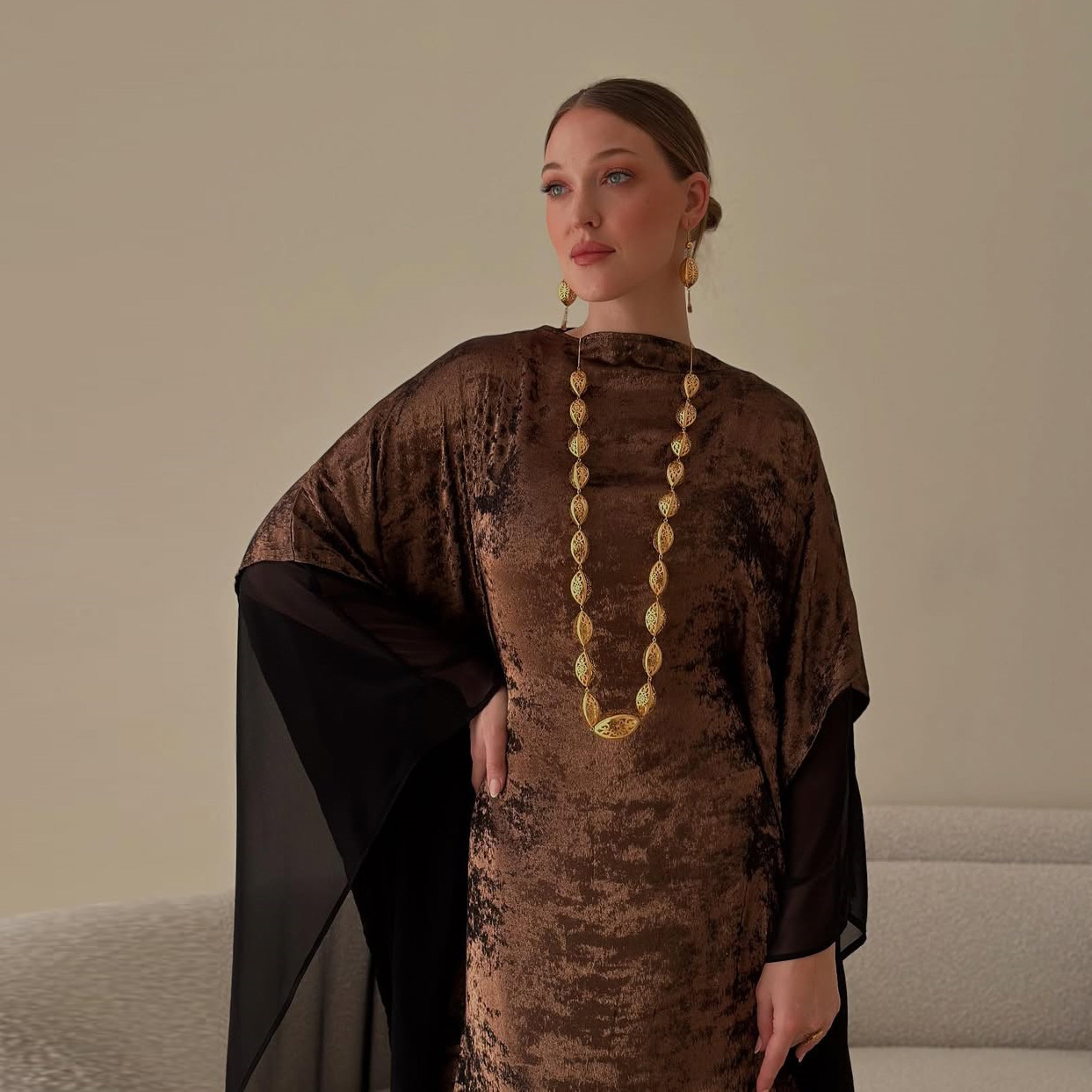 Modest Metallic Abaya Evening  - Women Formal Wear Dubai ulasan dan harga